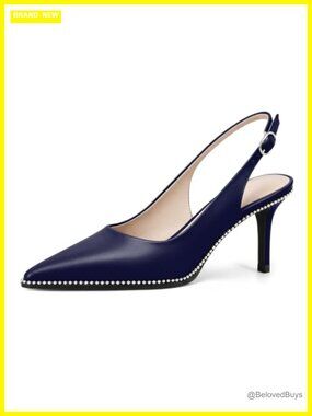 YODEKS Slingback Heels Point Toe Beaded Pumps Kitten Heel